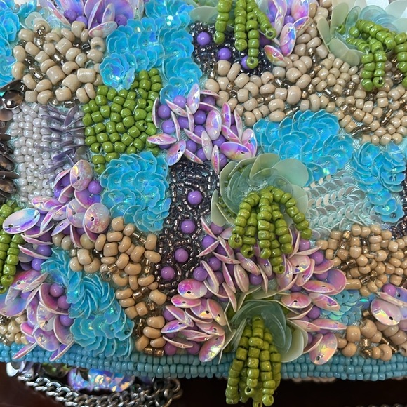 Turquoise,Purple, Green & Cream Sequin & Beaded Clutch/Cross body/Shoulder Bag